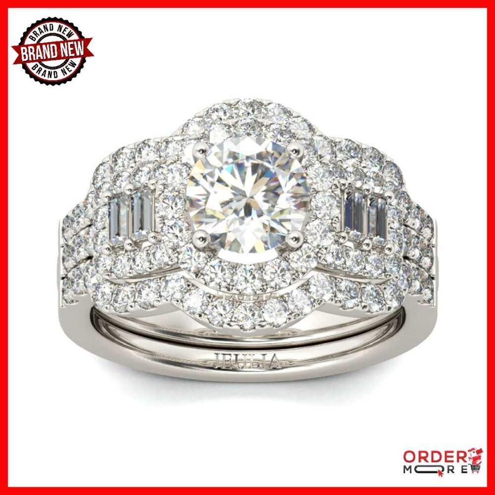 2.5 Carat Halo Bridal Set Sterling Silver Wedding Ring Size 8
